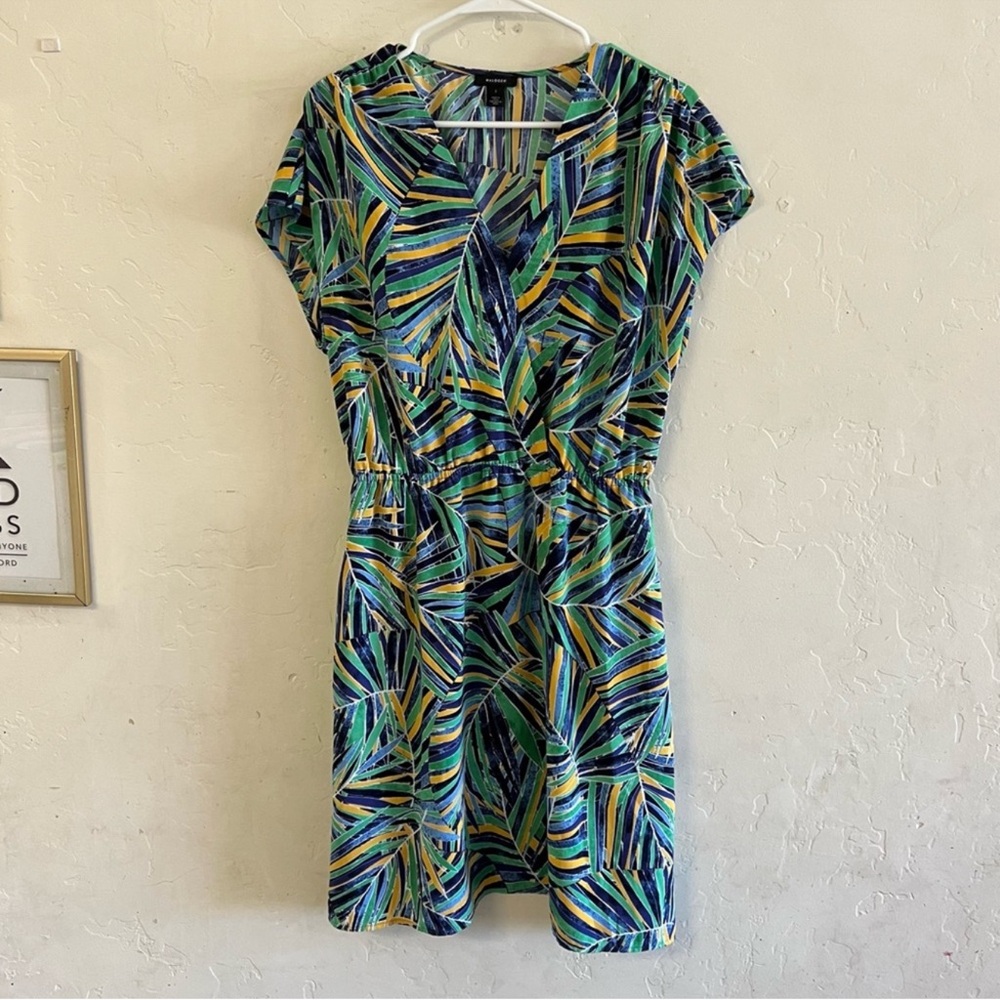 Halogen Green & Blue Printed Cap Sleeve Sheath Dress Large
